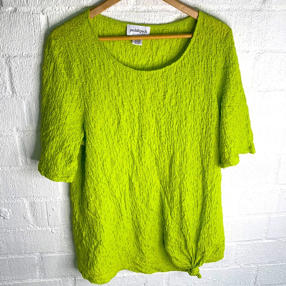 Peck & Peck Neon Green Scrunch Top sz XL